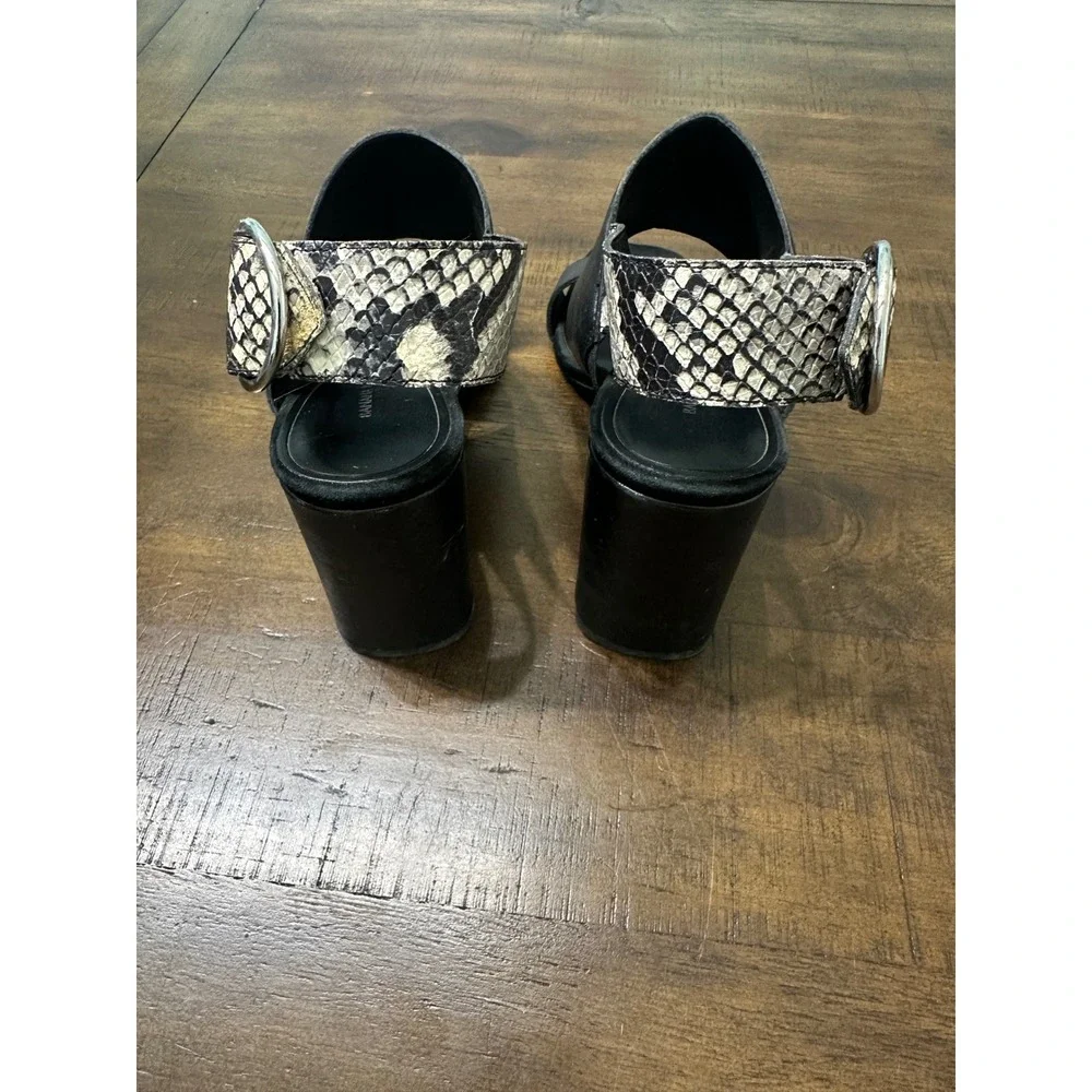 Banana Republic Black Leather Snakeskin Slingback Block Heel Sandals Womens 7.5M